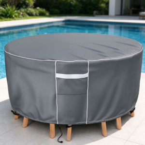 Waterproof & UV-Resistant Round Outdoor Coffee Table Cover – Patio Table Dust Cover with Storage Bag