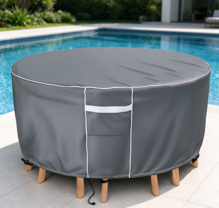 Waterproof & UV-Resistant Round Outdoor Coffee Table Cover – Patio Table Dust Cover with Storage Bag