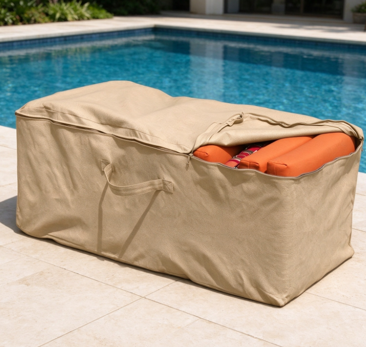Large-Capacity Outdoor Cushion Storage Bag (Khaki) – Wide-Opening Design
