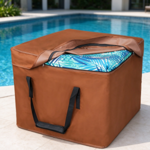 Brown Square Outdoor Cushion Storage Bag – Thickened, Waterproof Fabric Organizer