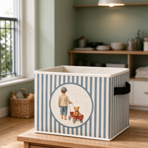 Blue-and-White Striped Fabric Folding Storage Basket – For Balcony Sundries and Toys