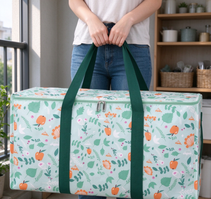 Light Green Fruit-Print Fabric Storage Bag – Portable Organizer for Balcony Sundries - Image 2
