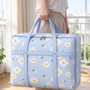 Light Blue Daisy-Print Storage Bag – Ideal for Organizing Balcony Essentials and Textiles
