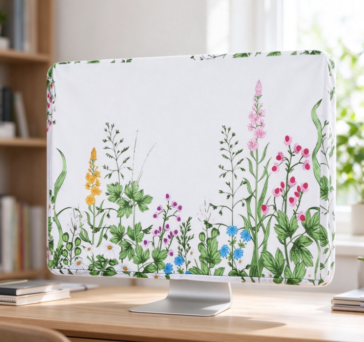 Floral-Print Monitor Dust Cover