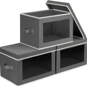 Dark Gray Fabric Storage Box/Bag with Transparent Window