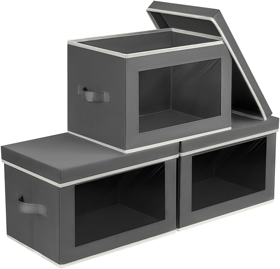 Dark Gray Fabric Storage Box/Bag with Transparent Window