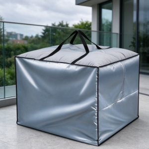 Silver-Grey Glossy Waterproof Cushion Storage Bag – Large-Capacity Square Organizer