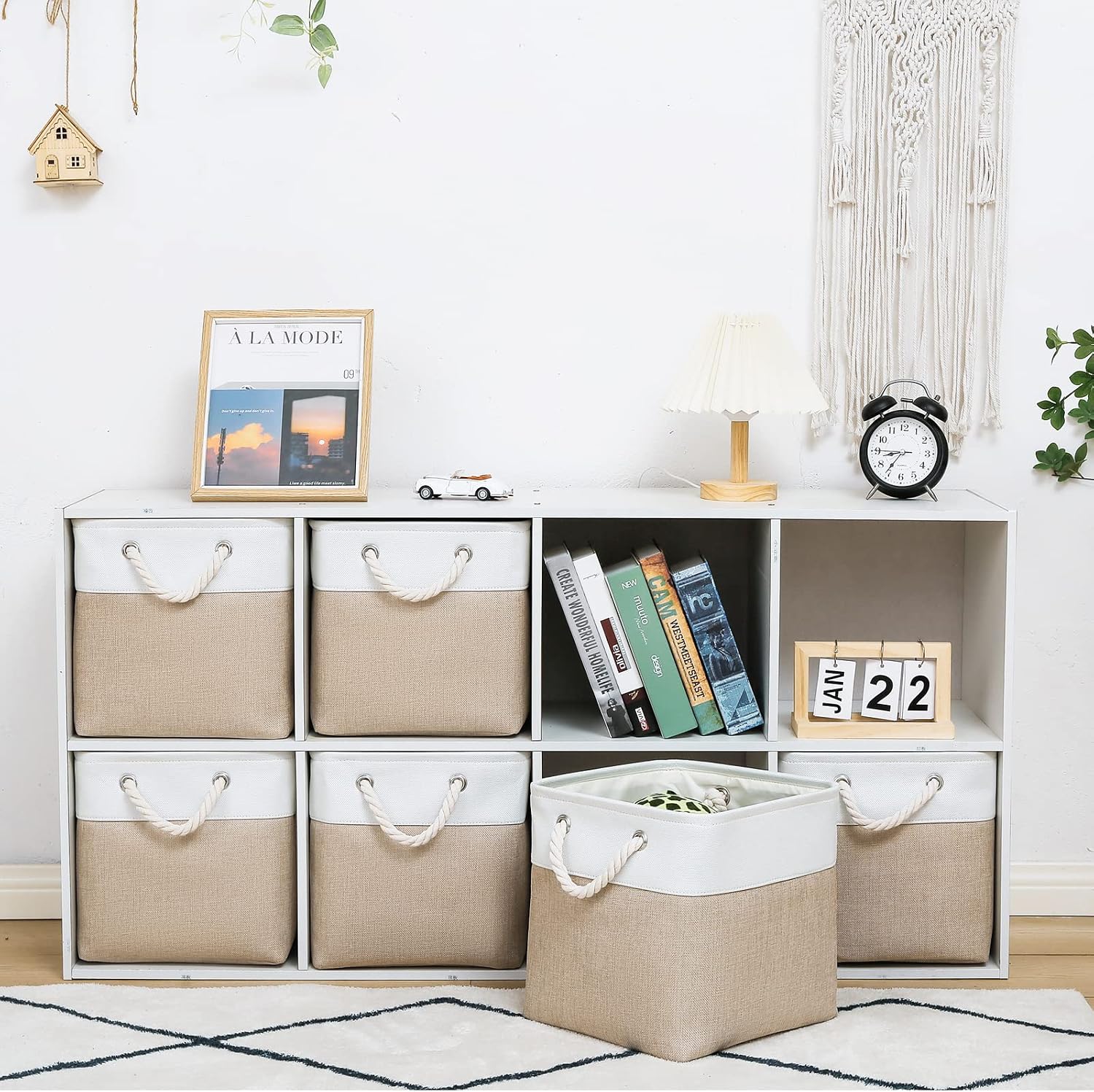 Off-White Two-Tone Storage Basket/Bag with Jute Rope Handles - Image 2