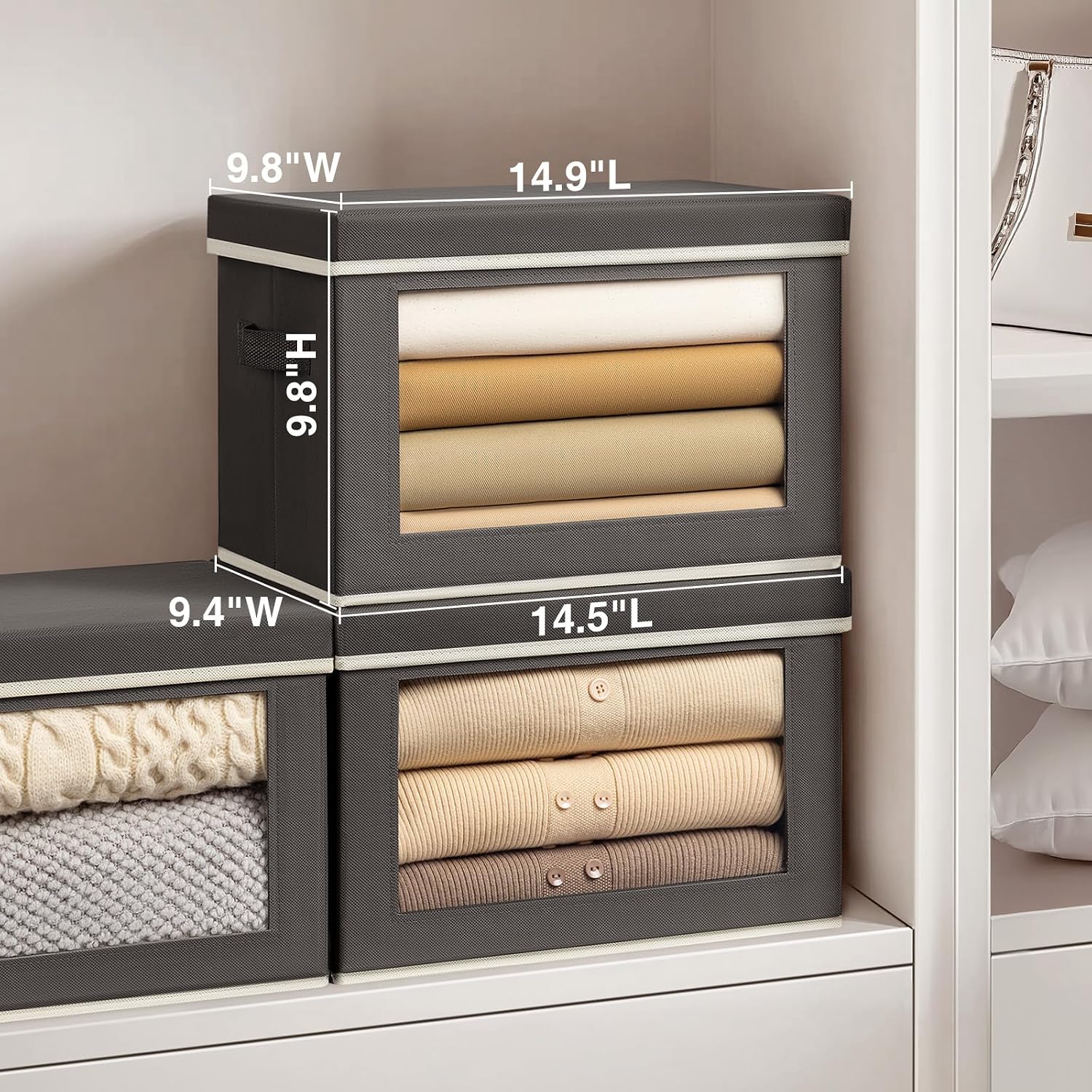 Dark Gray Fabric Storage Box/Bag with Transparent Window - Image 2