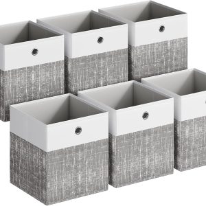 Grey-and-White Color-Block Fabric Storage Basket/Bag