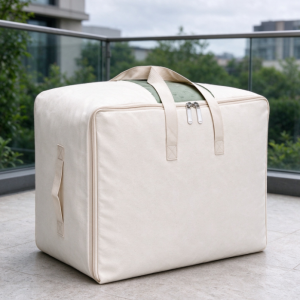 Off-White Canvas Cushion Storage Bag – Large-Capacity Outdoor Pillow Organizer (with Dual Handles)