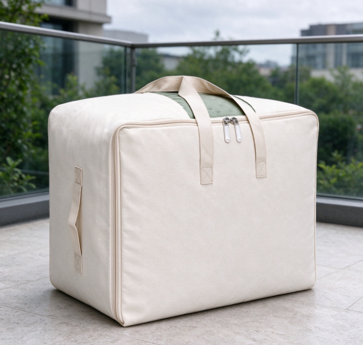 Off-White Canvas Cushion Storage Bag – Large-Capacity Outdoor Pillow Organizer (with Dual Handles)