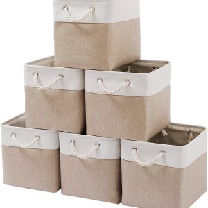 Off-White Two-Tone Storage Basket/Bag with Jute Rope Handles